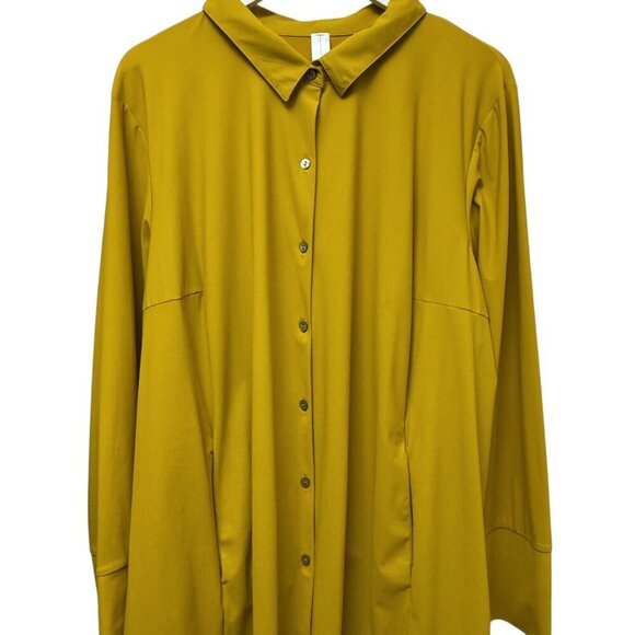 Marla Wynne Blouse Plus Size 3X Yellow Flowy Tunic Long Sleeve Shirt Jacket - Picture 1 of 11